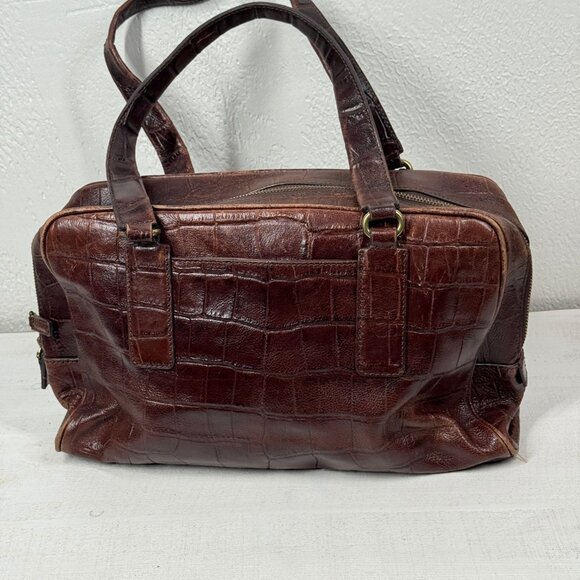 Fossil Croc Embossed Leather Satchel Brown Structured Shoulder Bag - Picture 2 of 16